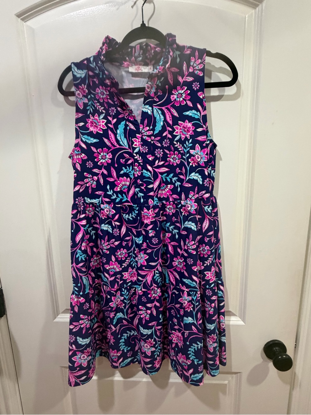 Aryeh Navy Floral Sleeveless Dress with Pink & Teal Print